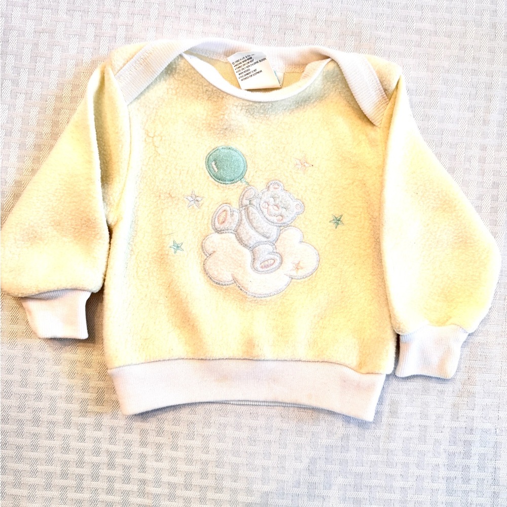 Vintage Bright Future Baby Fleece‎ Sweatshirt 6-9M Cream Teddy Bear 1992 RN27829